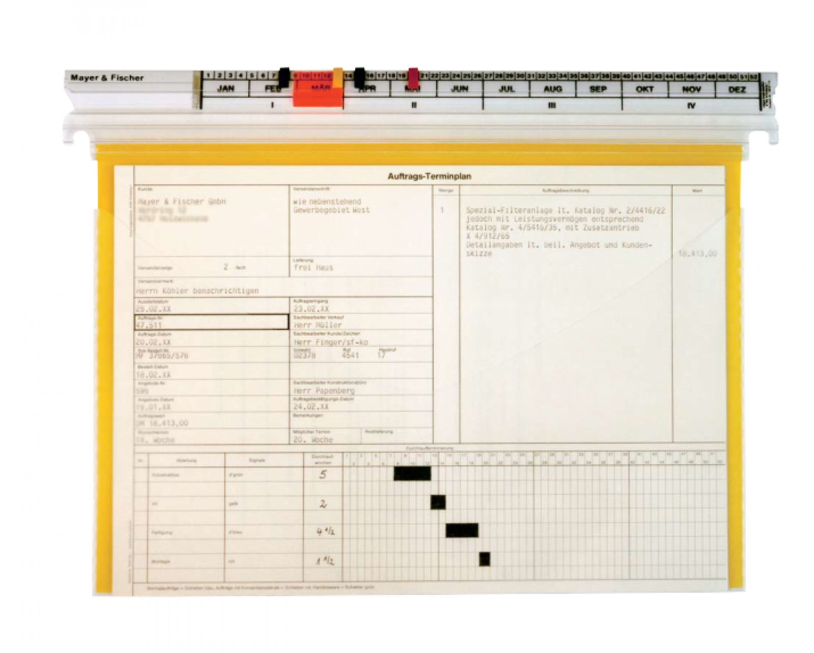 dispo-Plancontroler: Hängeregister-System mit Terminstreifen für Januar bis Dezember